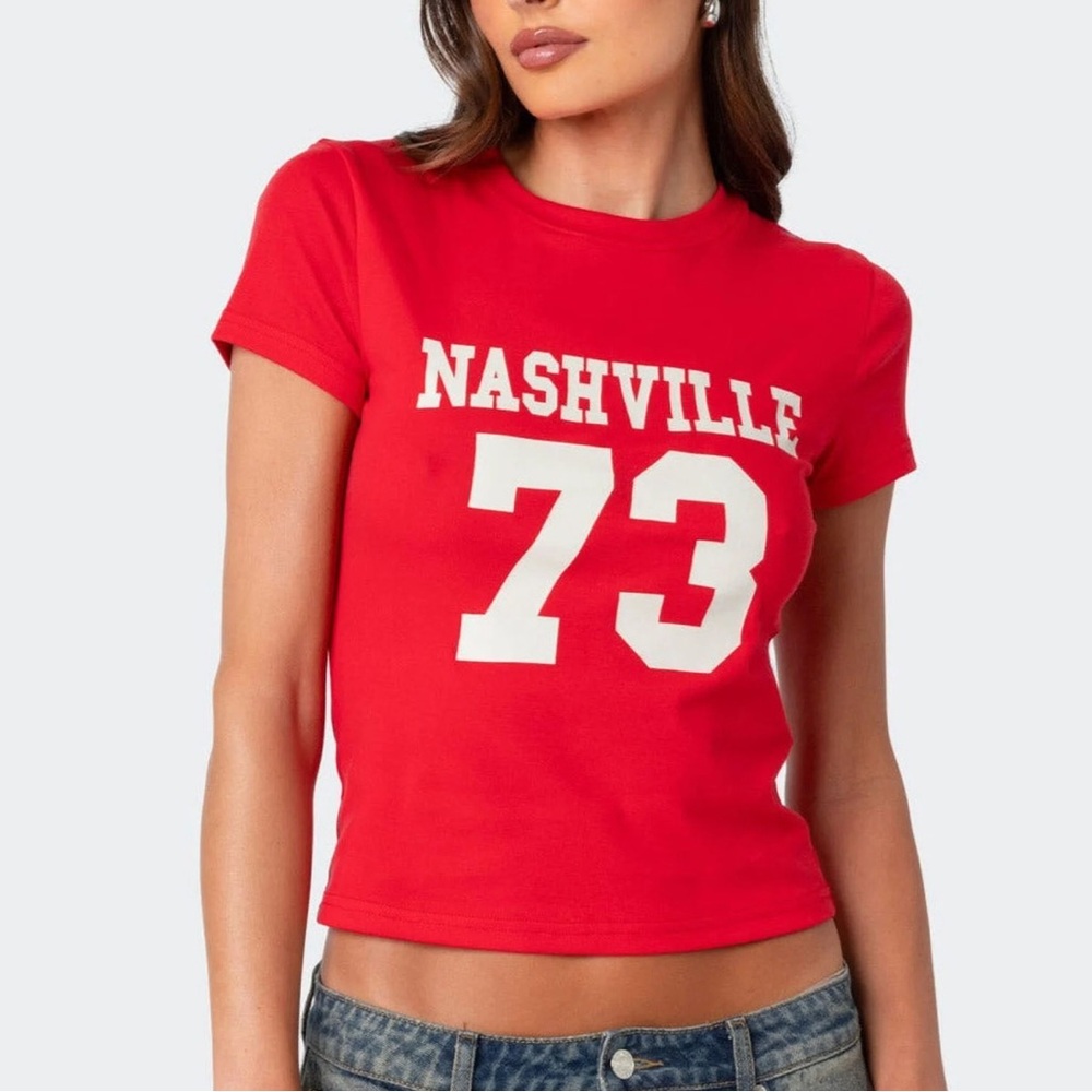 red nashville fitted jersey tee